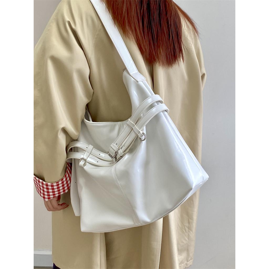 IELGY Korean Version Oil Leather Large-Capacity Tote Bag All-Match One-Shoulder Mess