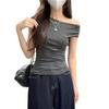 Damen 2025 Retro Gestreiftes Off-Shoulder Kurzarm T-Shirt: Rein, Sexy und Slim Fit für den Sommer