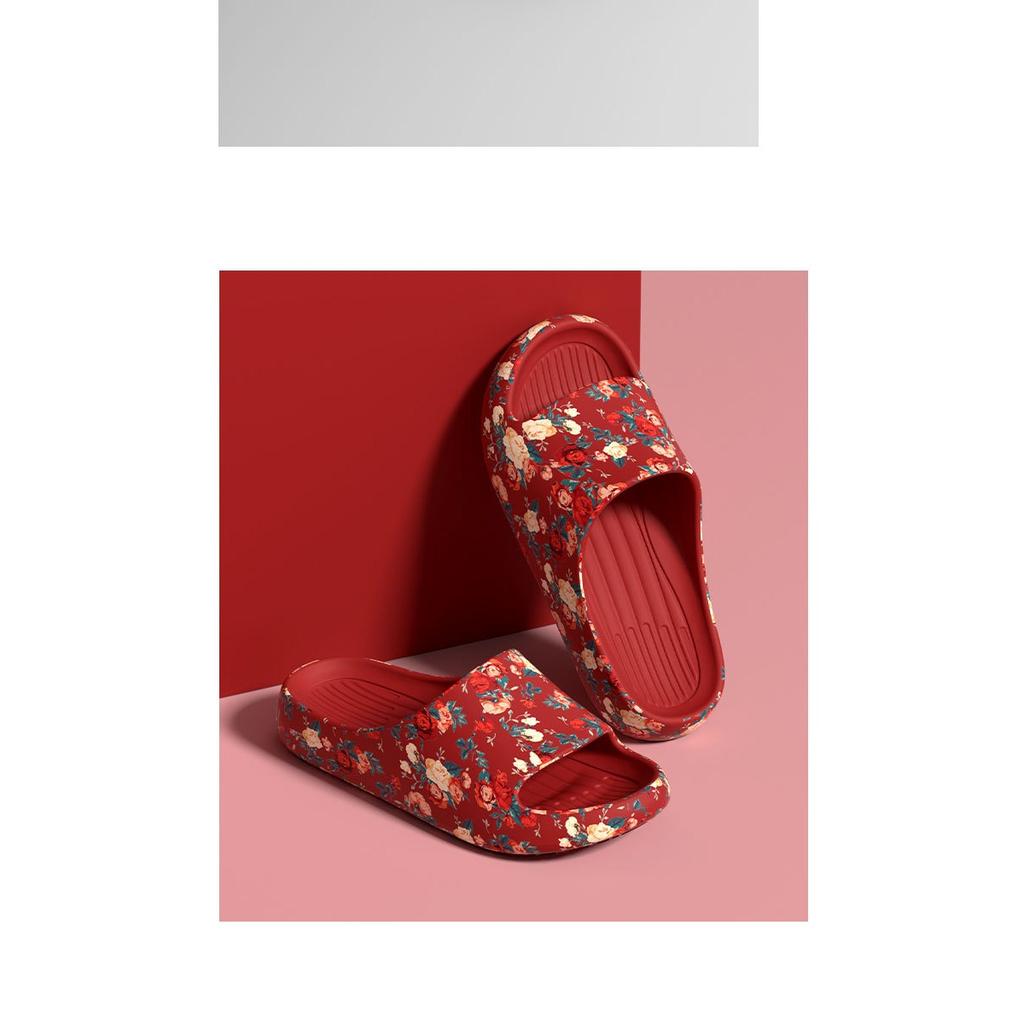 Romantisk blomstermønstret stil Hjemme- og utendørs klesscene, Kvinners foretrukne trykte pustende tøfler, Moteslippers, Flat hæl