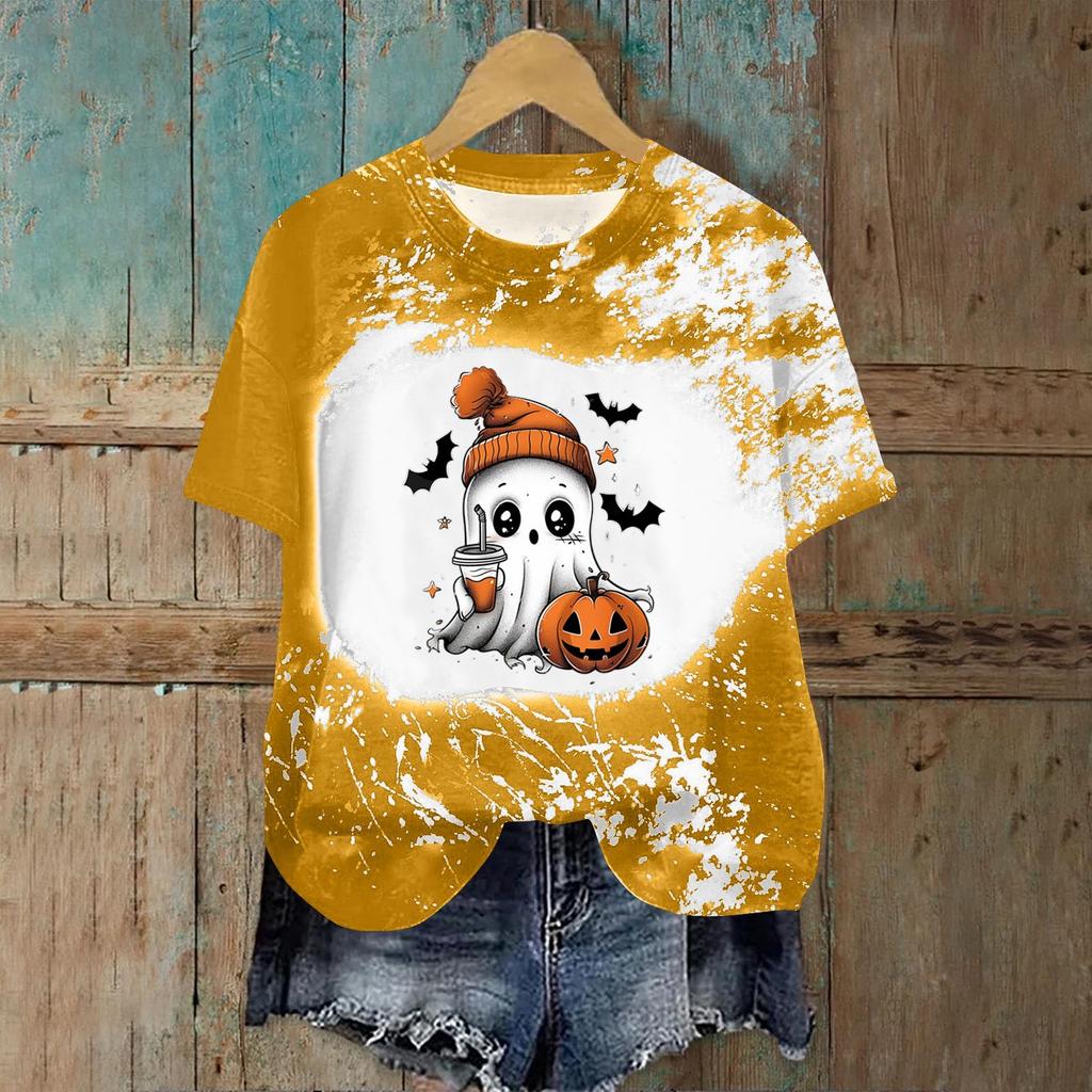 Women's Fashion Casual Printed Round Neck Pullover Short Sleeve T-Shirt Top