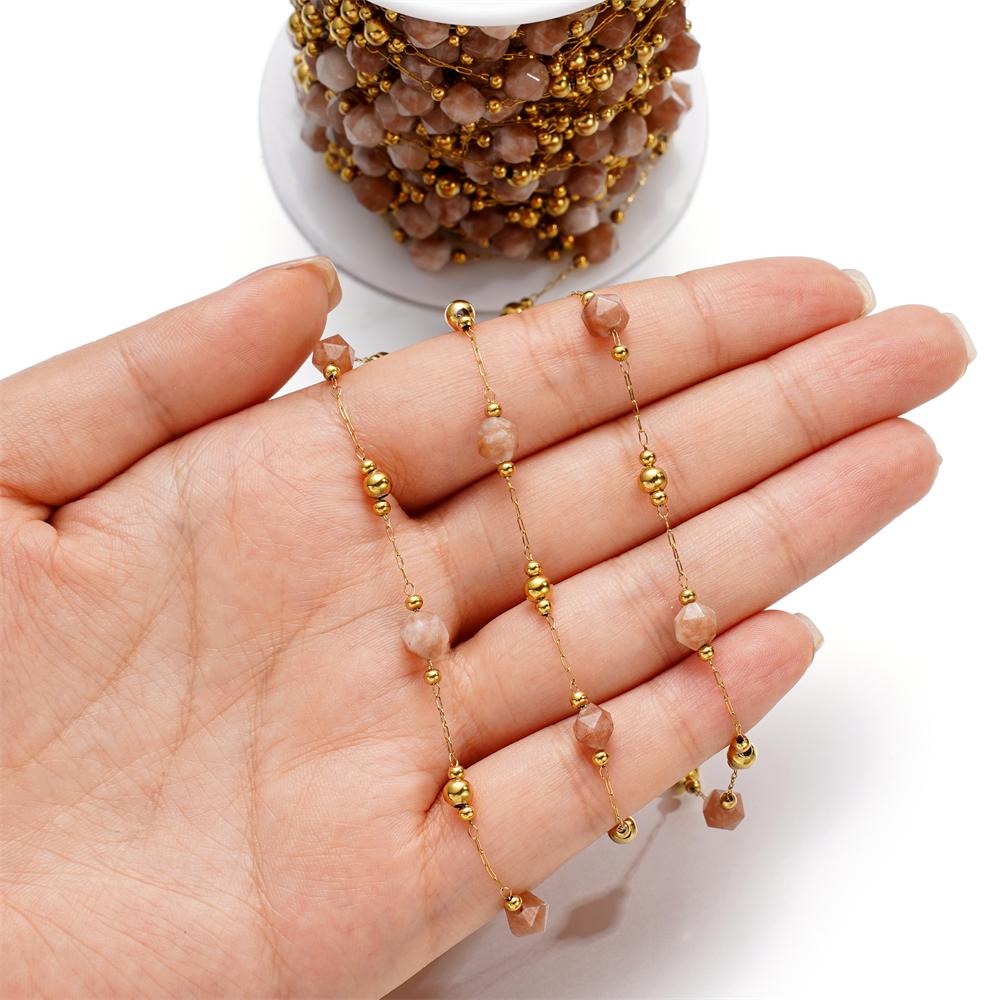 1meter/Lot Colorful Faceted Stone Beads Beaded Stainless Steel Chains for Bracelet Necklace Anklet DIY Jewelry Making Supplies