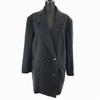 90s Aguamarina Cashmere 100% Long P Coat Outer 9AR Women M Navy Black Double Pattern Knee Length