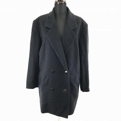 90s Aguamarina Cashmere 100% Long P Coat Outer 9AR Women M Navy Black Double Pattern Knee Length(USED)
