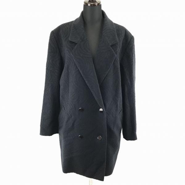 90s Aguamarina Cashmere 100% Long P Coat Outer 9AR Women M Navy Black Double Pattern Knee Length