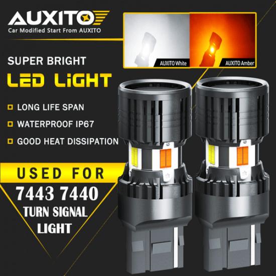 2X AUXITO 7443 Switchback LED White Amber Turn SignalDRL Light Bulbs CANBUS EOA