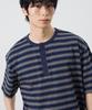 Dibsenseu Striped Henley Neck Short Sleeve T-Shirt - Blue