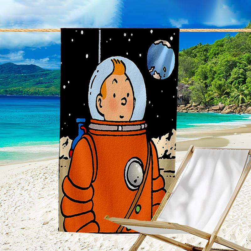proof beach towel with a The Adventures of Tintin pattern - soft,absorbent,quick-drying,machine washable - perfect for swimming,camping,bathing
