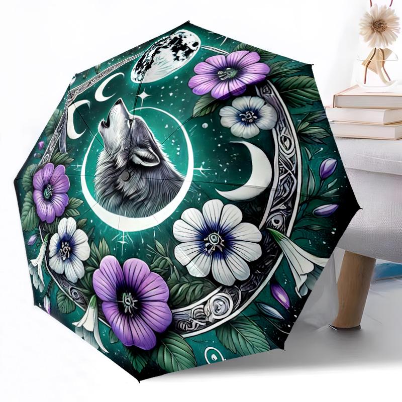 Wolf Traumlandschaft Automatischer Outdoor-Regenschirm Einziebares Design mit 8 Speichen Langlebig Leicht Perfektes Geschenk für Freunde Familie