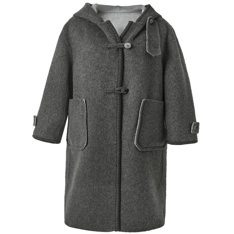 Sancai 2025 Winter Two-Way Wear Hooded Loose Long Double-Faced Wool Coat