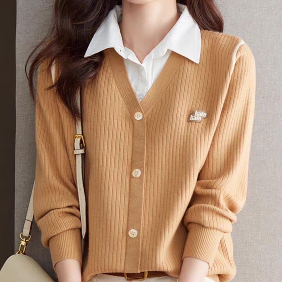 Fake Two-piece Top Women's Sweater Autumn and Winter New Long-sleeved Shirt Collar Knitted Bottoming Shirt