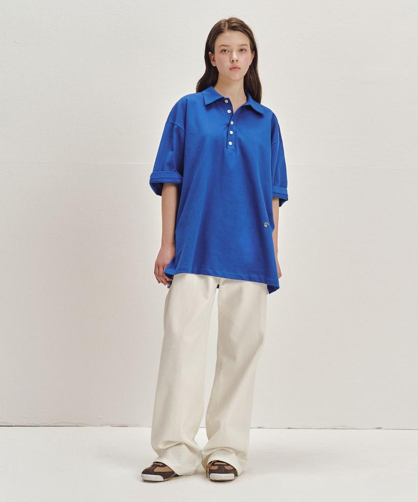 Sekeonmonollogeu Cotton Oversized Short Sleeve Collared T-Shirt [Blue]_Sets048Blue