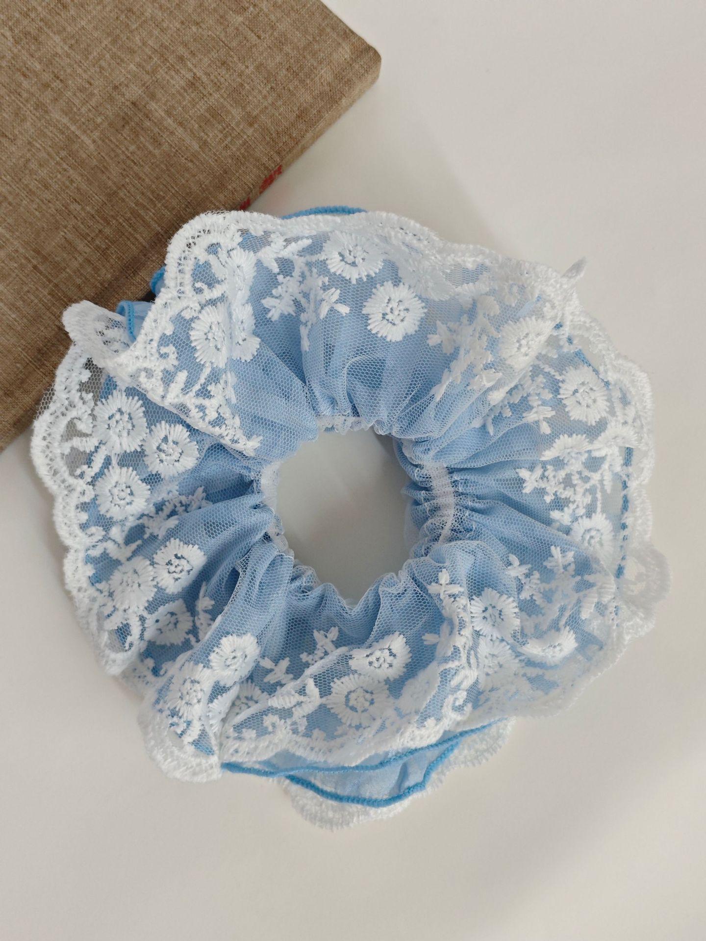 Korean Blue Lace Jumbo Scrunchie, XL Hair Accessory & Gentle Headband for Women