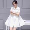 Damen Sommer Chiffon Hemdkleid - Kurzärmelig, Mittellang, Locker, Bauchkaschierend, Koreanischer Stil