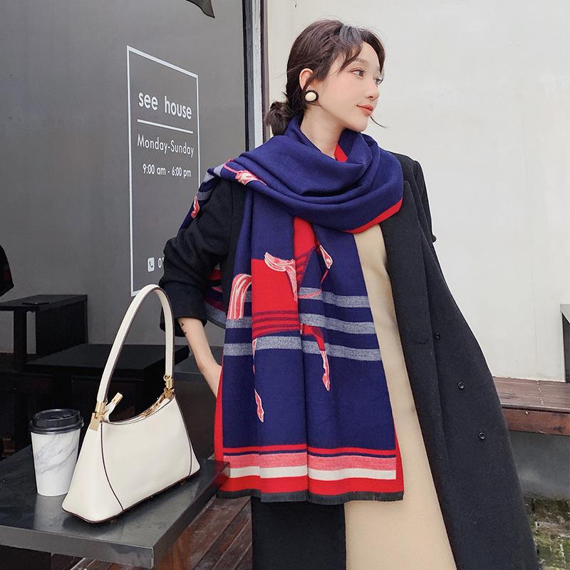

Luxury Winter Cashmere Scarf Women Design Warm Pashmina Blanket Horse Scarves Female Shawl Wraps Thick Foulard Bufanda