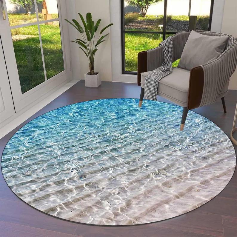 3D Rug Ocean Vortex Rug Deep Sea Hole Carpet Whirlpool Illusion Mat Round Depth Rug Optical Floor Art Sea Abyss Rug Blue Swirl