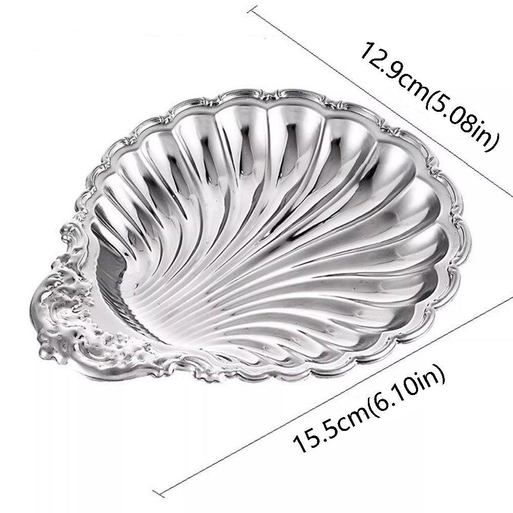 Vintage Dessert Plate Shell Shape Silver Color Embossed Food Tray Decorative Embossed Details Shell Shaped Dish Photo Props
