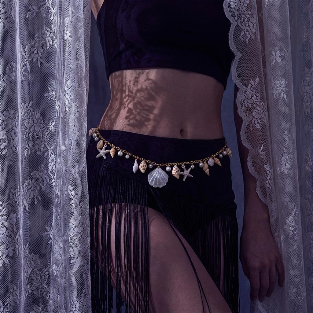 Trendige Meeresküsten-Anhänger Bauchkette für Damen Sexy Lagen-Taillen-Körper-Schmuck Sommer Festival Clubwear Accessoires