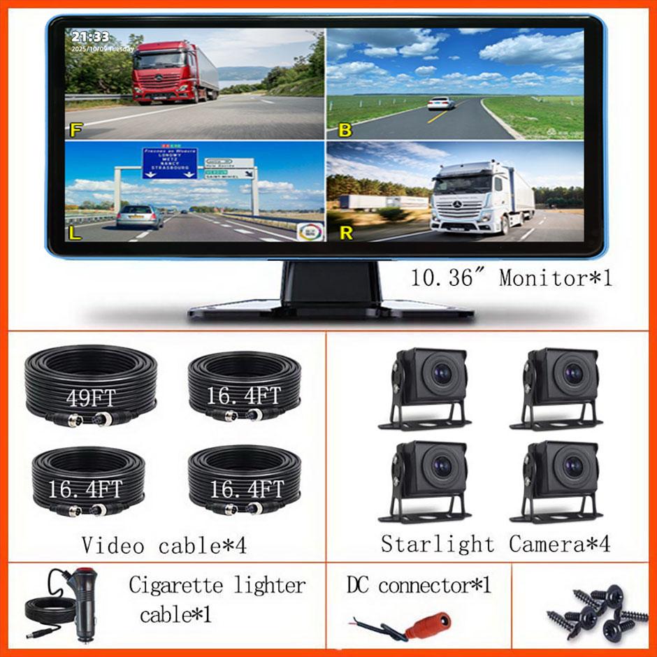 

10,36 AHD 4-канальный монитор с записью DVR 1080P Черный ящик Камера заднего вида Грузовик Автомобиль Сенсорный экран Поддержка None