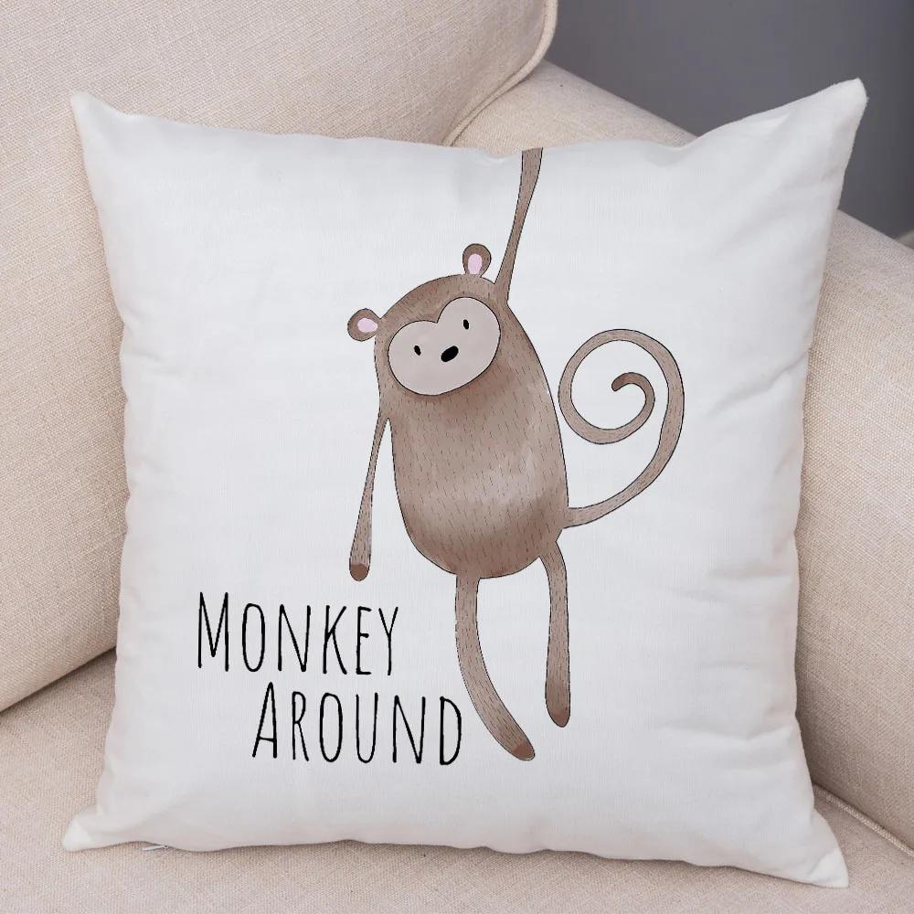 Nordic Be Brave Zebra Hippo Giraffe Pillow Case Decor Cute Animal Cushion Cover for Sofa Lion Fox Soft Plush Pillowcase 45x45cm