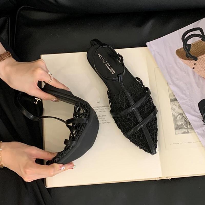 Fashion Bailamos Summer New Women Sandals Fashion Mesh Ladies Elegant Sandals Soft Beach Slides Flat Heel Dress Shoes Mujer