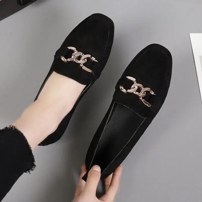 Fashion Spring Fashion Flat Shoes Women Quality Metal Slip On Loafer Shoes Ladies Flats Mocassins Big Size 35-41 Sapato Feminino 2025