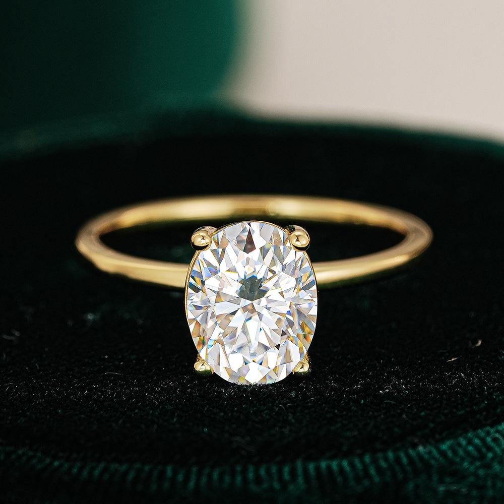 

S925 Sterling Silver Oval Cut Solitaire Ring - 1/2 Carat D Color VVS Moissanite Gold Plated Fine Jewelry for Women 5&1CT золотой