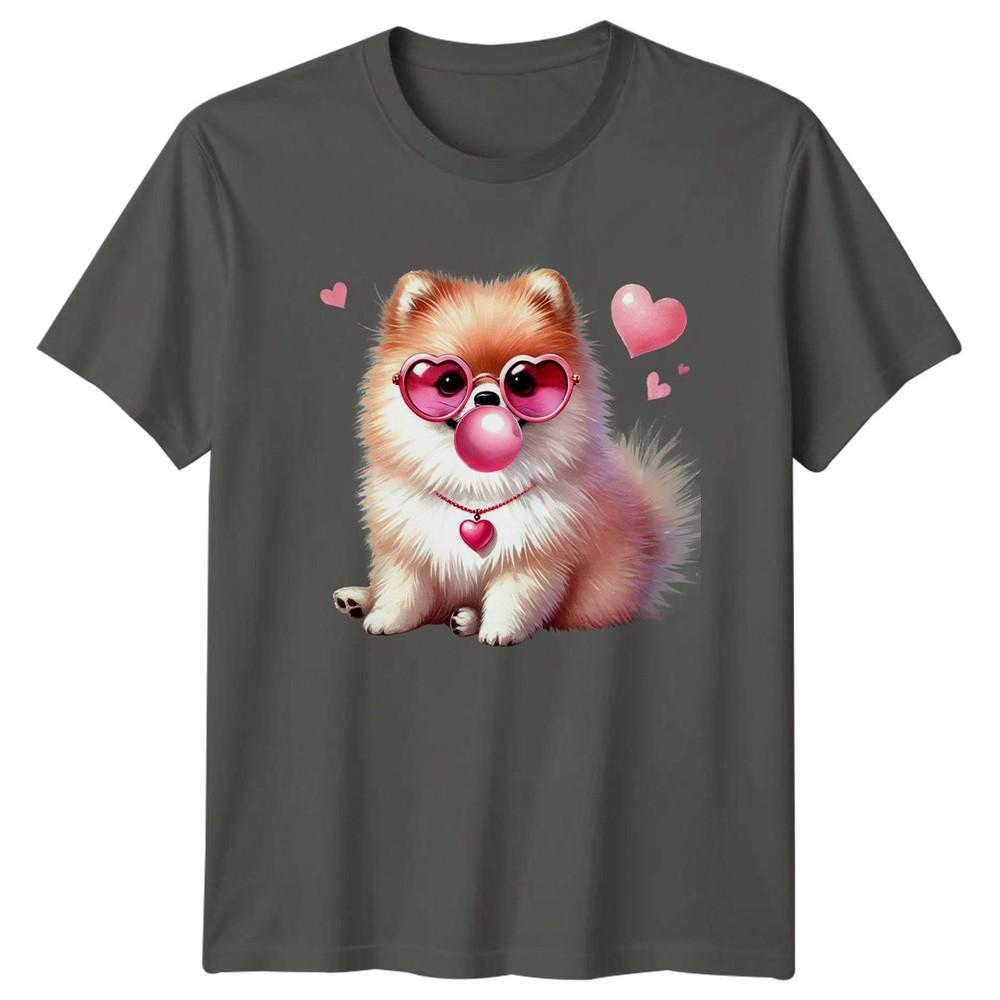 Pomeranian Dog Heart Glasses Bubble Gum Animals Dogs Unisexs TShirt Unisexs Tee S