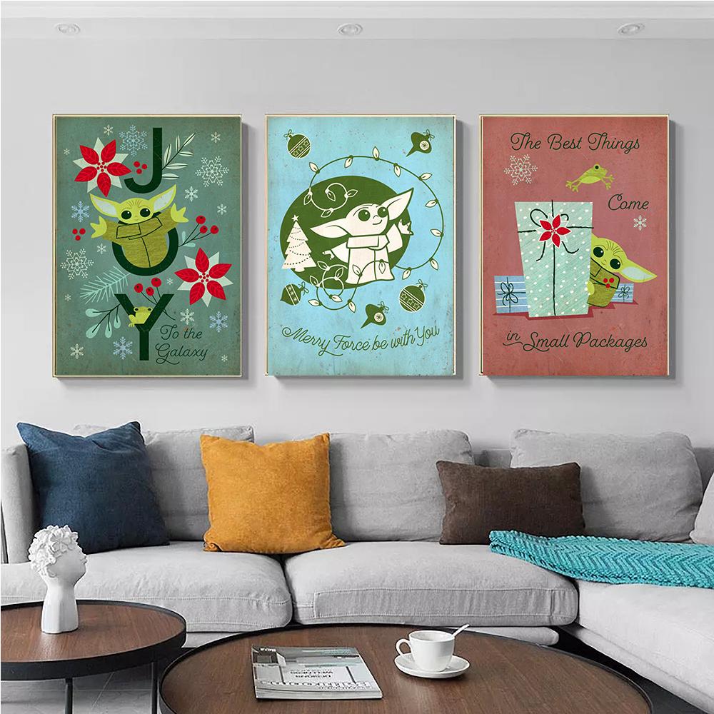 Disney Star Wars Christmas Cute Grogu Prints Poster Canvas Painting Modern Wall Art Pictures Living Room Bedroom Home Decoration
