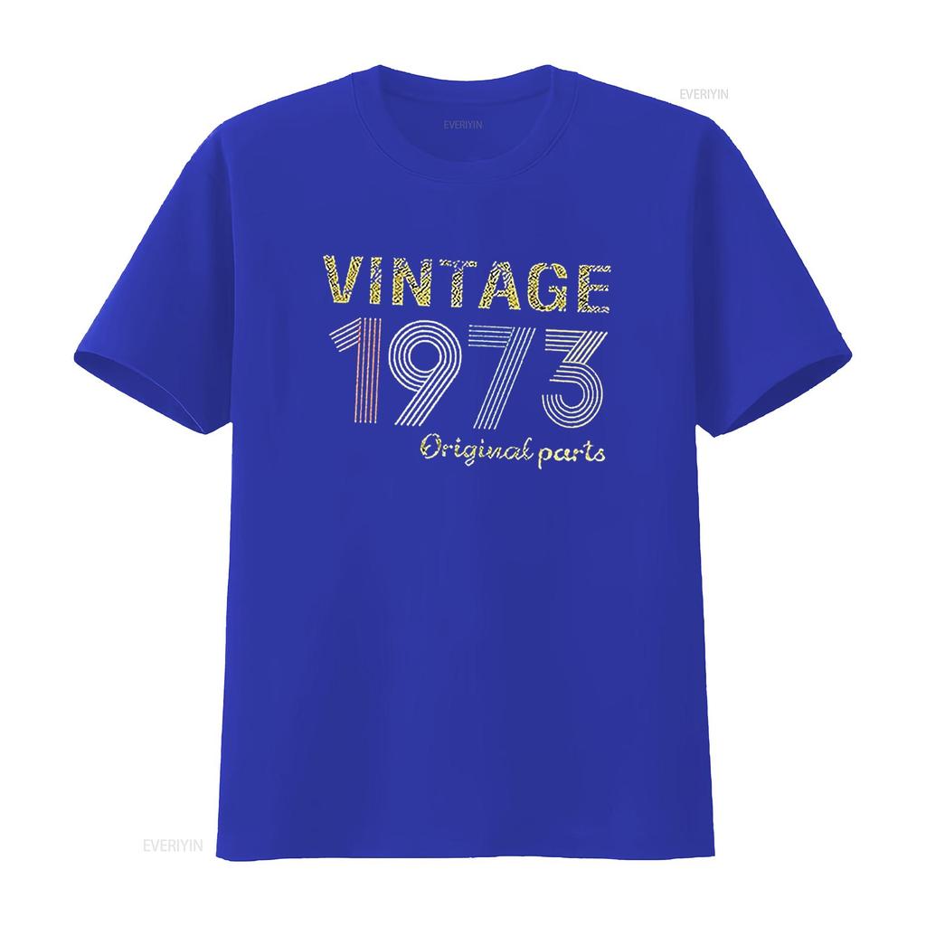 Birthday GifT T Shirt Vintage 1973 Original Parts for Women Letter Print Retro Casual Tops Black vintage Washed Soft Stretched