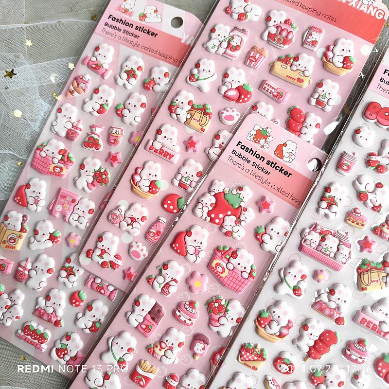 Adesivo in Schiuma Tridimensionale EVA Cartone Animato per Bambini Coniglietto Fragola Morbido Carino Ragazza Manuale Diario Adesivo Decorativo
