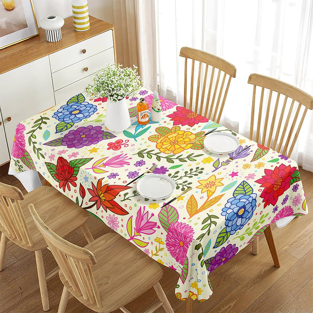 Boho Floral Tablecloth Botanical Table Cloth Garden Flowers and Leaves Print Table Cover for Dining Room Kitchen Decor