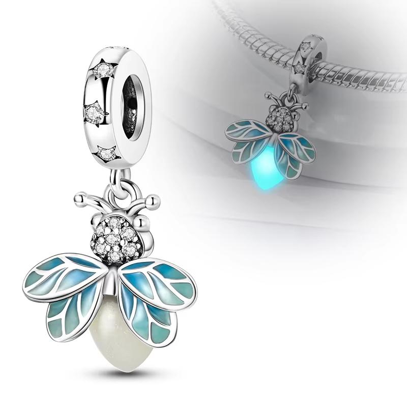 Original Copper Charm Beads Glowing Luminous Firefly Butterfly Pendant Fit Bracelet Charm Making Jewelry