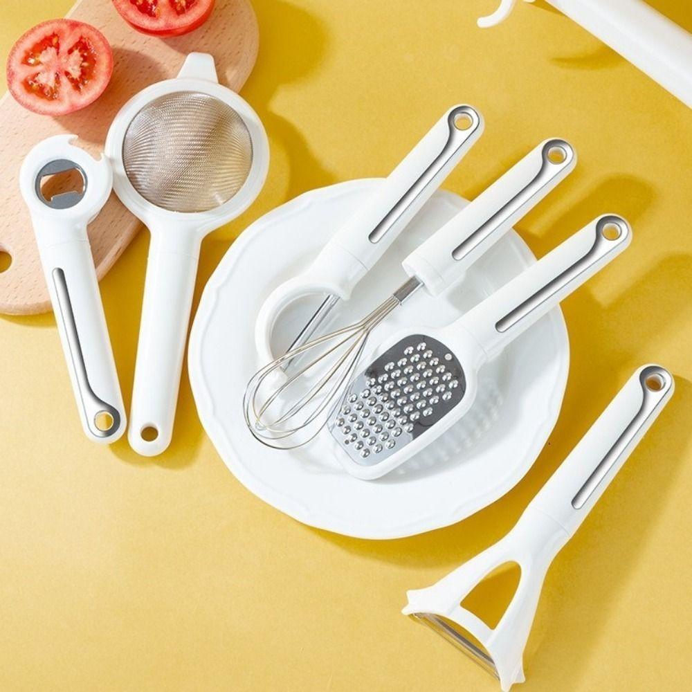 7 Pieces/Set Stainless Steel Kitchen Gadget Set Space Saving Filter Screen Bottle Opener with Storage Rack Household Egg Beater