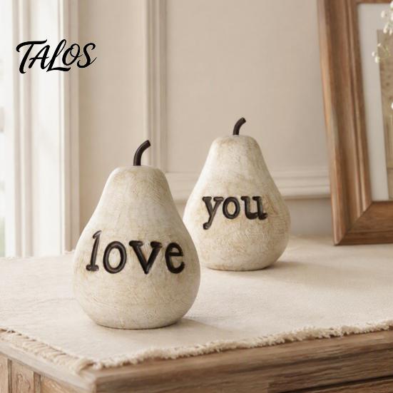 Desktop Ornament Set Love/You/Mom Pear Sculpture, Decorative Resin Figurine, Vintage Style Warm Home Interior Decor Mother Birthday for Table Shelf