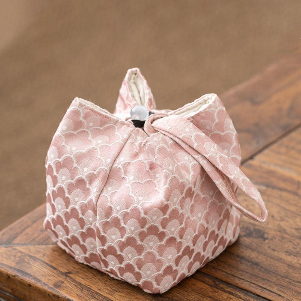 Chinese Style Teacup Drawstring Cloth Pouch Breakage-proof Embroidered Handbag  Purse