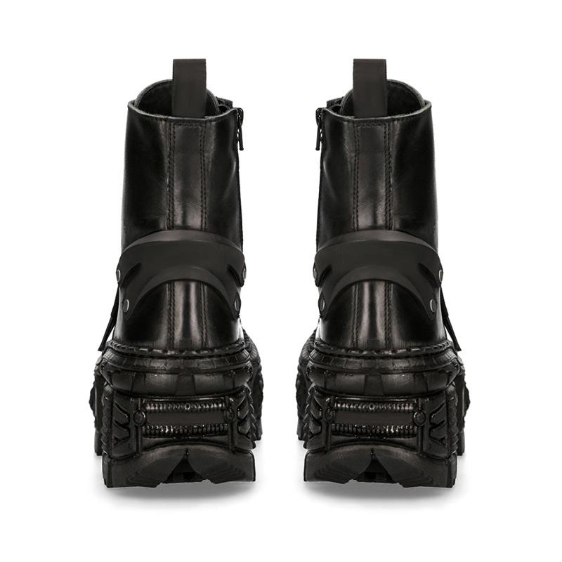 Fashion New Gothic Punk Men's Leather  Motorcycle Platform Rubber Boots Black  Mid-Calf Tactical Combat Boots Fashion 45