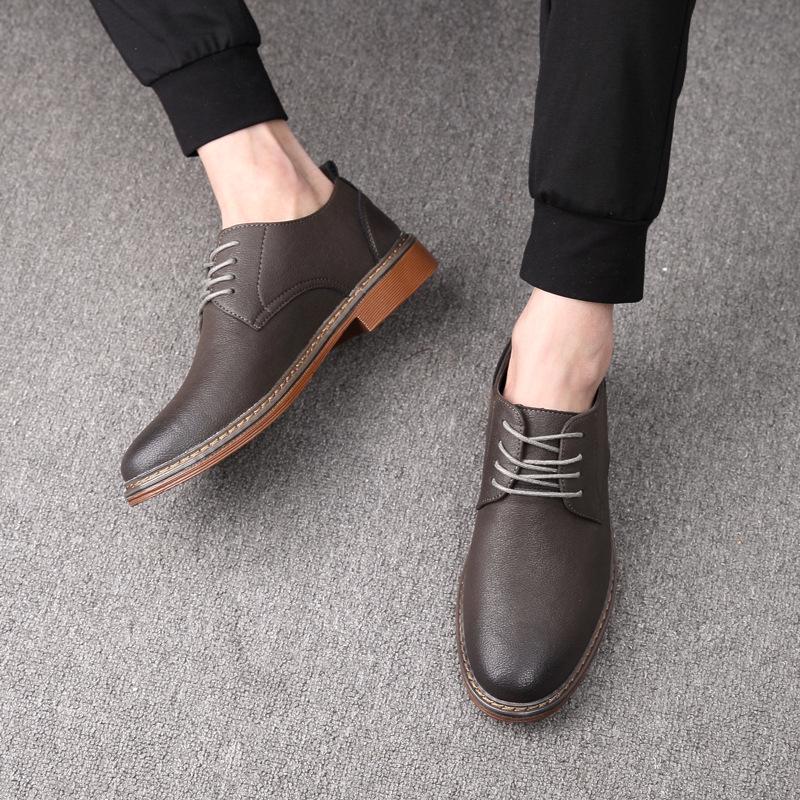Spring and autumn casual leather shoes trendy shoes lace-up men's business round head leather shoes board shoes British leather shoes men's versatile