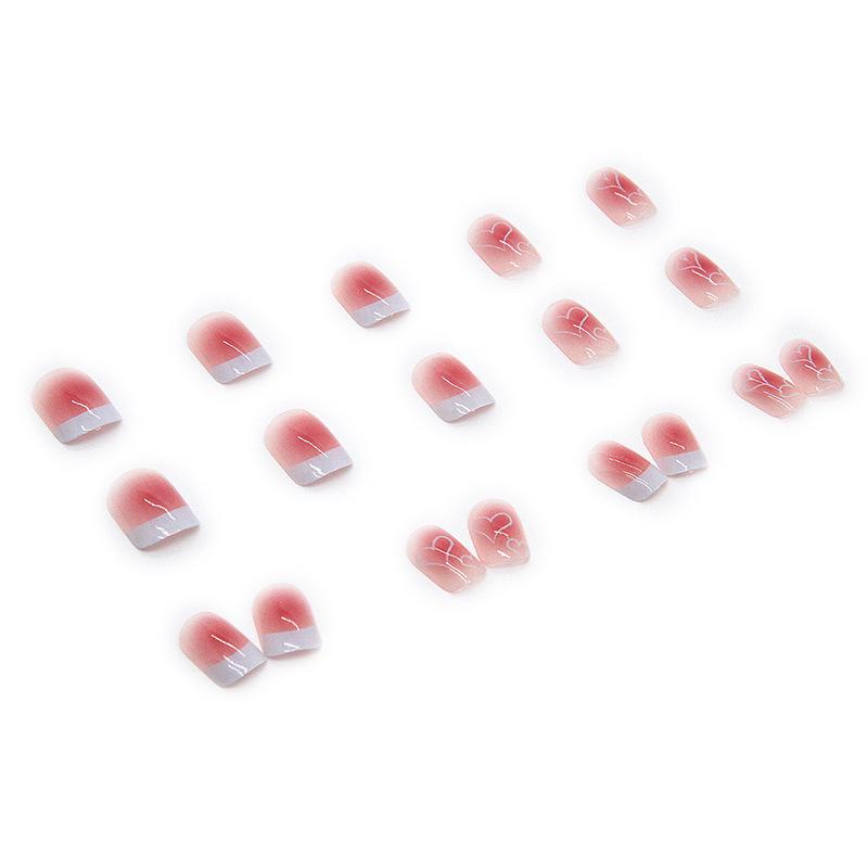 Transparent Pink Heart Nail Art Stickers - Short, Thin Nails with White Crescent Edges, Removable and Ready To Apply.