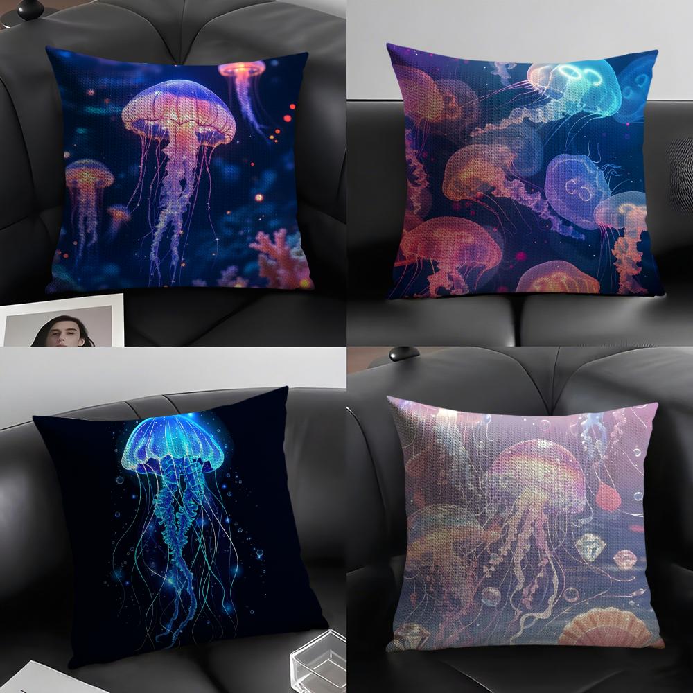 Beautiful Marine Life Jellyfish Pillow Case Linen Cushion Covers For Decorative Sofa Home Pillows Case Car Chair Pillows Cases