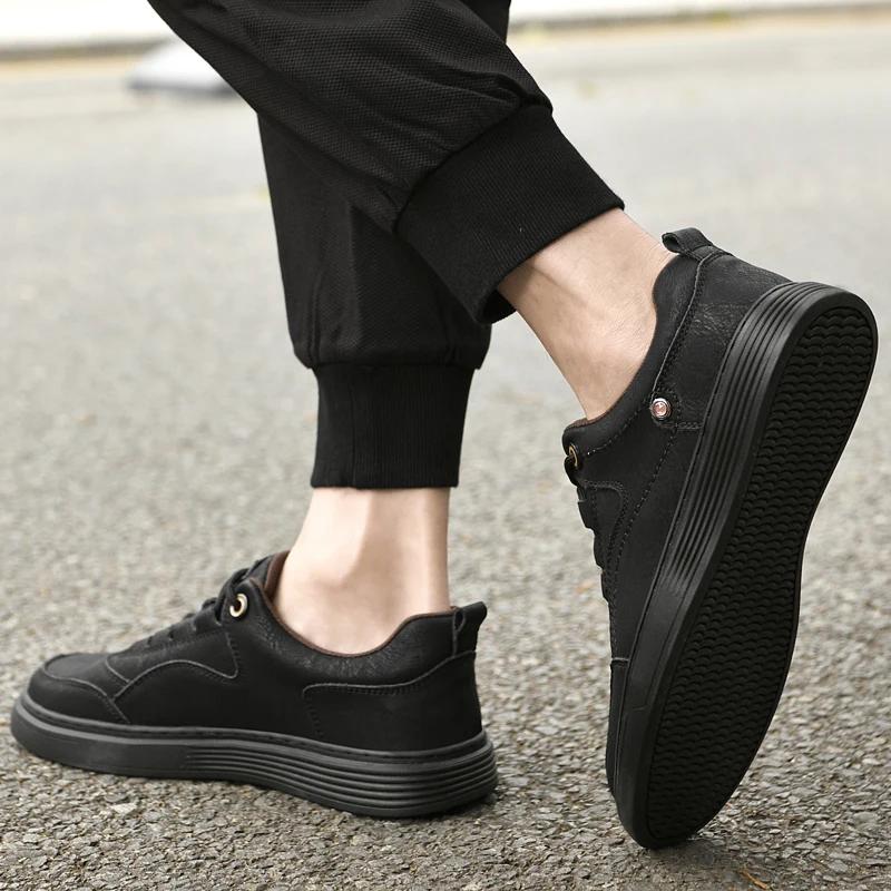 Fashion Lace-Up Skate Footwear Men High Quality Men's Walking Flats All-match Men Casual Shoes Genuine Leather Mens Comfortable Sneakers