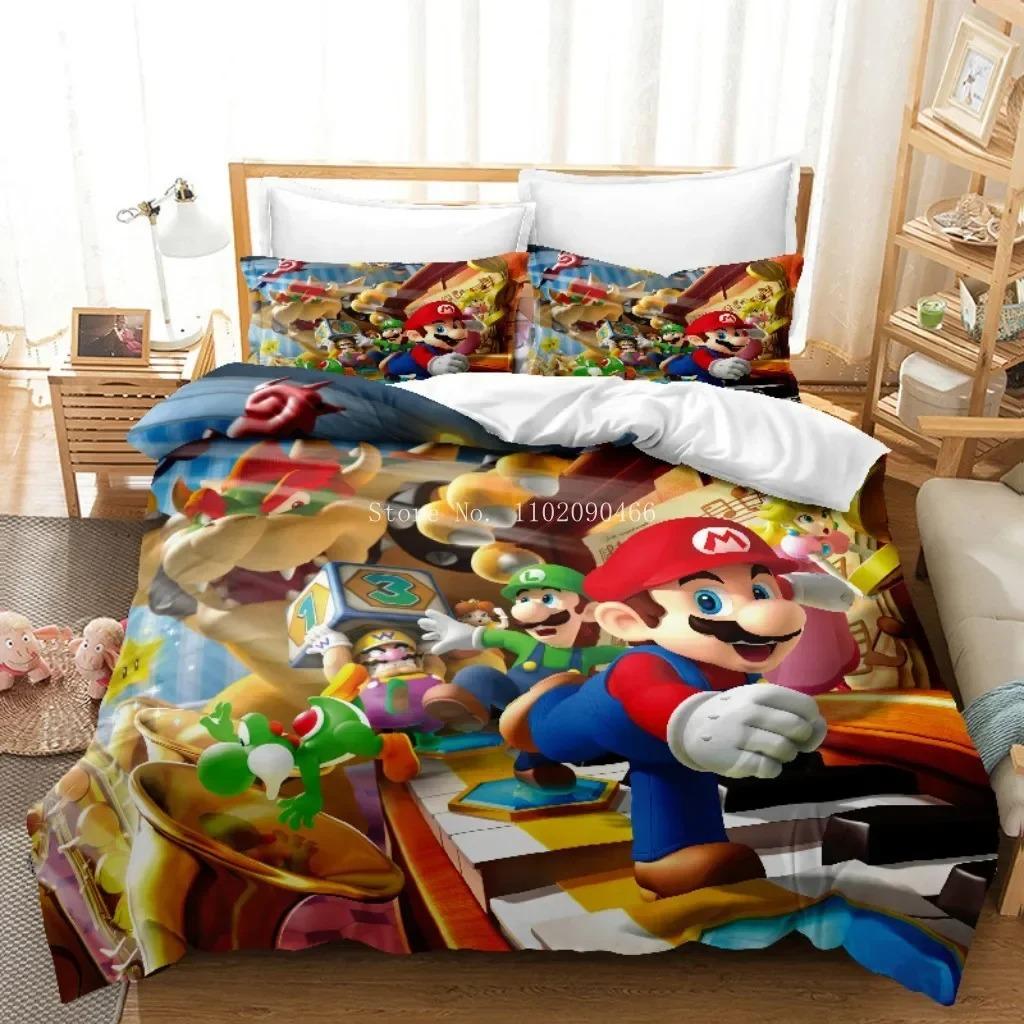 

3D HD SuperS M-Mario Bedding Set Game Characters Super Bros Duvet Cover,Children s Quilt covers Pillowcase 2/3Pcs Single Twin AU Single 140x210cm