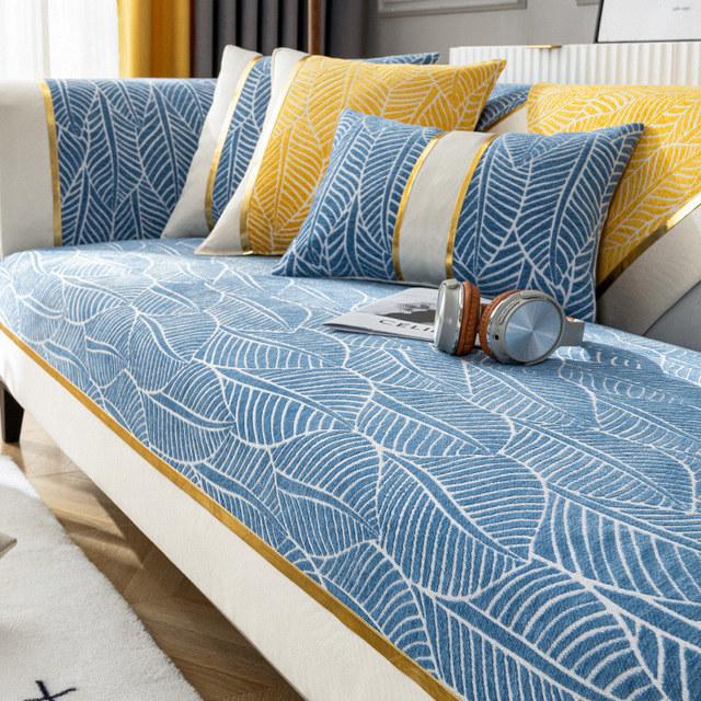 

Modern Chenille Jacquard Sofa Cover 3 4 Seater Non Slip Leaves Design Couch Slipcover Sectional Chair Loveseat Cover Simple Cushion cover30x50cm синий
