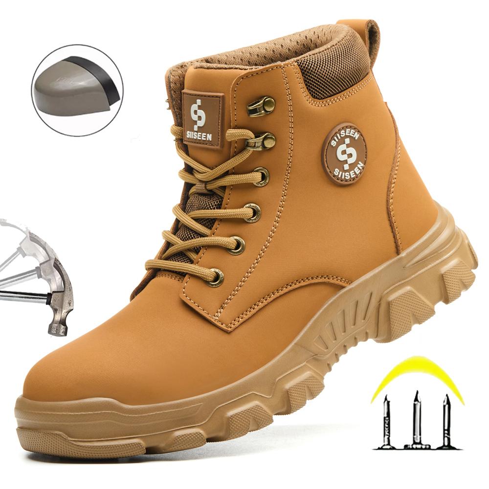 Men's Safety Shoes Steel Toe Anti- Crush Resistant Kevlar Outdoor Work Boots Lightweight Mid-Cut Boots for Industrial Use