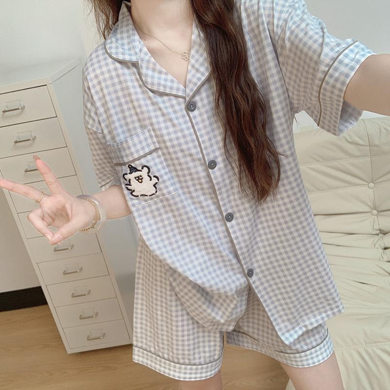 

Мультяжная пижама Line Puppy Женская летняя с коротким рукавом Ветронепродуваемая Тонкая Домашняя одежда Комплект из двух предметов 2XL