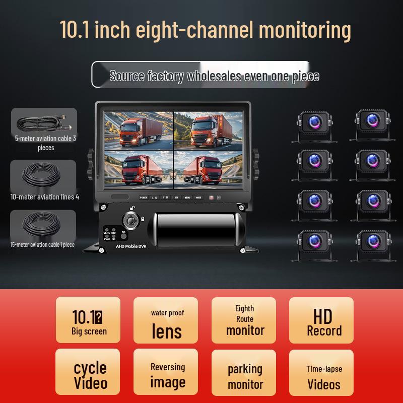 High-Definition Night Vision Dash Cam with 5/6/8-Way Monitoring & Reversing for Large Trucks (12-24V)