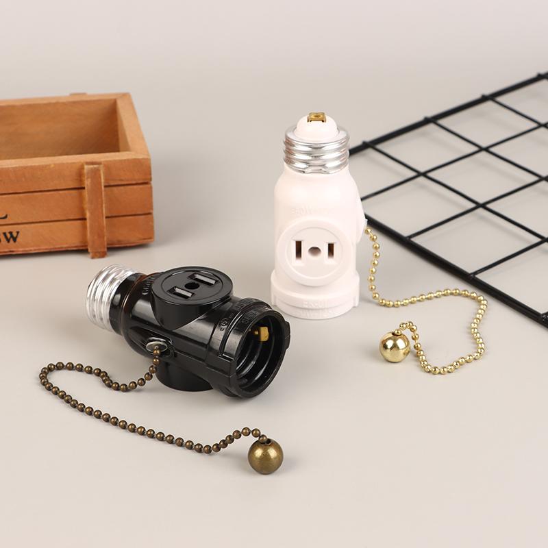 White Black Bakelite L5-15R Us To E26 Light Bulb Socket With 15Cm Pull Chain Switch America Lamp Holder Conversion Base