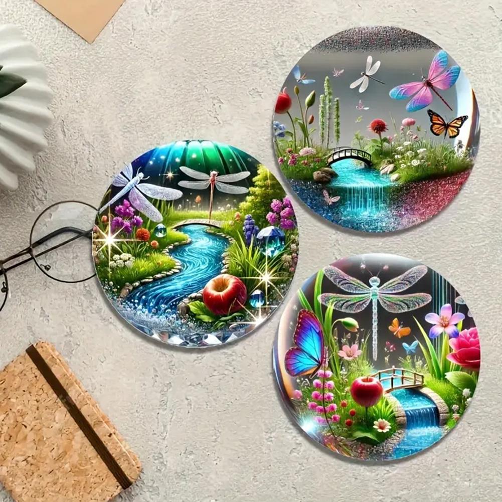 6Pcs Wooden Cup Coasters Set Aesthetic Non Slip Round Coasters Exquisite Coffee Mug Coasters Decorative Cup Mats for Home Office