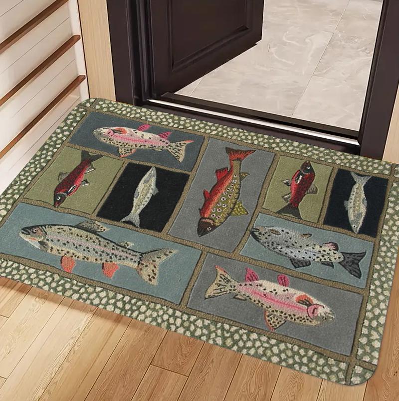 

Rustic Colorful Trout Fish Wood Print Non-slip Carpet Washable Door Mat for Entryway Fishing Home Decoration 40cm x 60cm