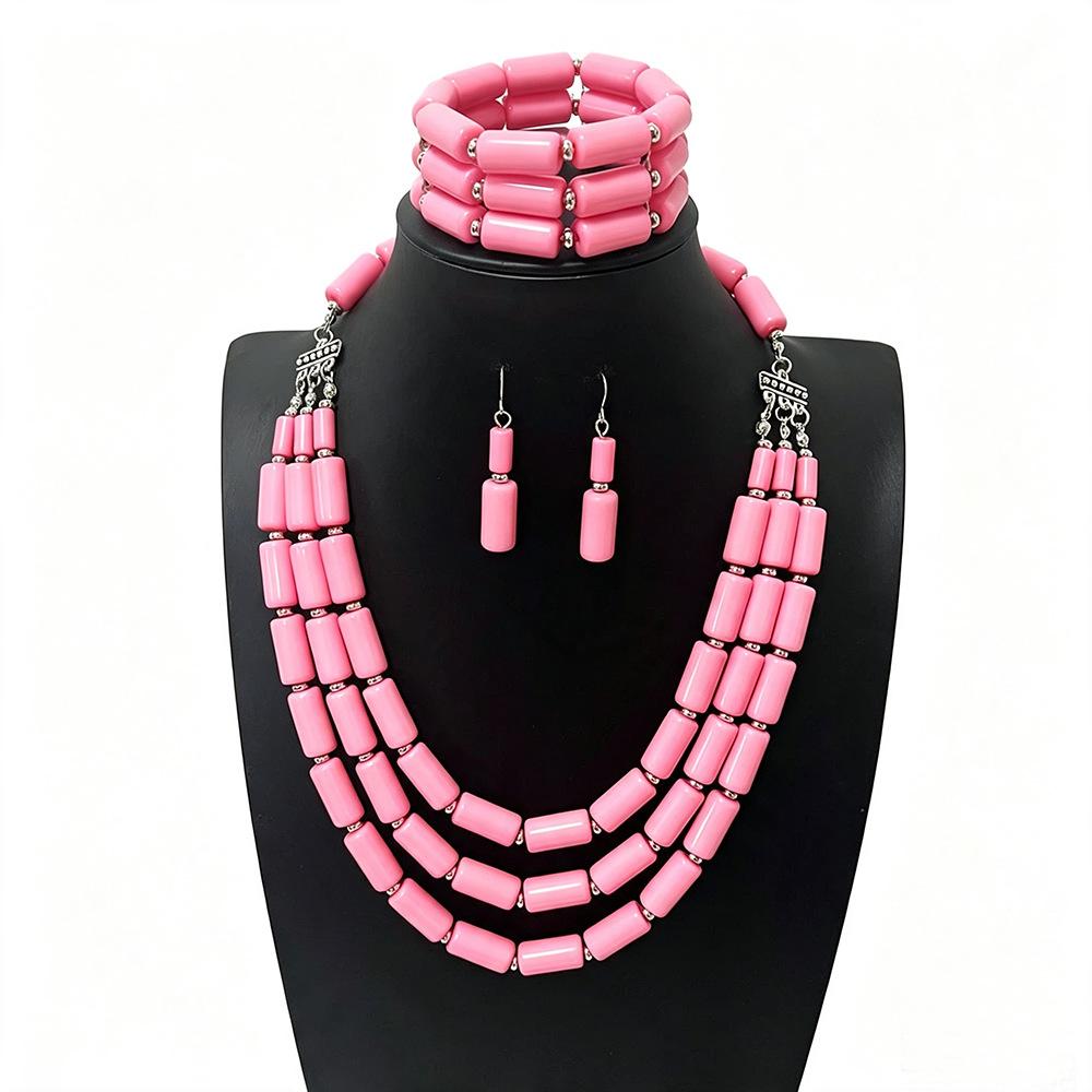 Beaded Three-piece Multi-layer Necklace, Earrings and Bracelet Set - Unique and Versatile Jewelry