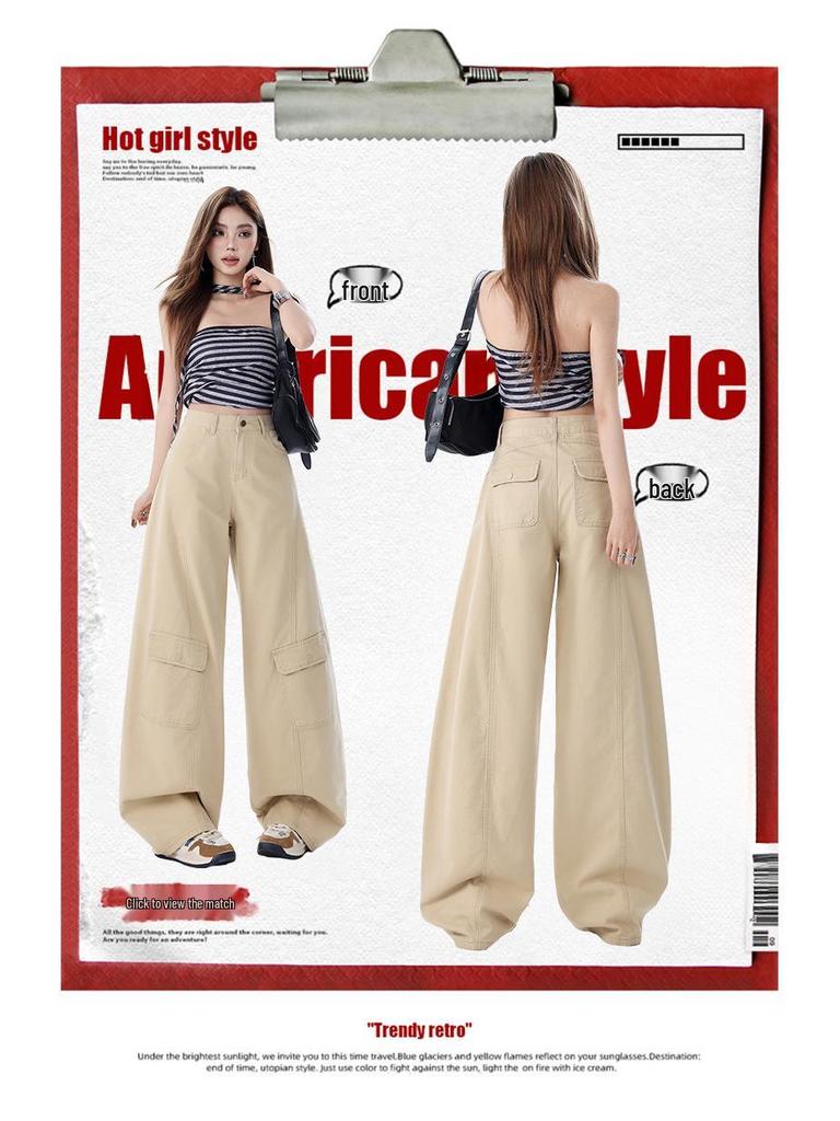 2026 Spring Trendy Military Green Curved Leg Workwear Jeans – Casual, Loose, and Versatile Drape for Women